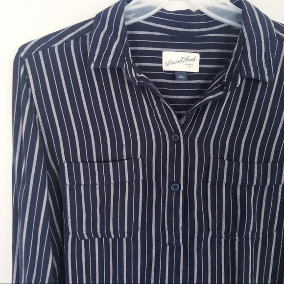 Beachy Nautical Pullover Navy Blue Striped Top S Coastal Soft Universal Thread - Picture 3 of 9